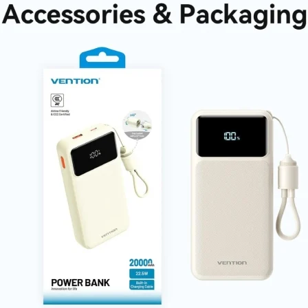 Vention Power Bank 20000mAh 22.5W Azul con Cable USB-C